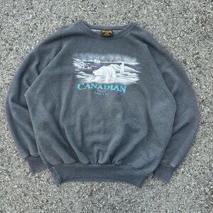 Vintage Canadian Arctic Spell Out Polar Bear Crew Neck Boxy Gray Size XXL
